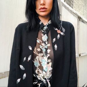 60s Good Luck Dandelion Black Wool Knit Cardigan